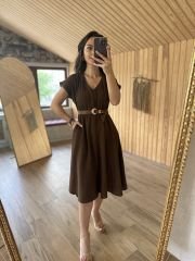 Ms Omuz pileli kahve keten elb