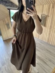Ms Omuz pileli kahve keten elb