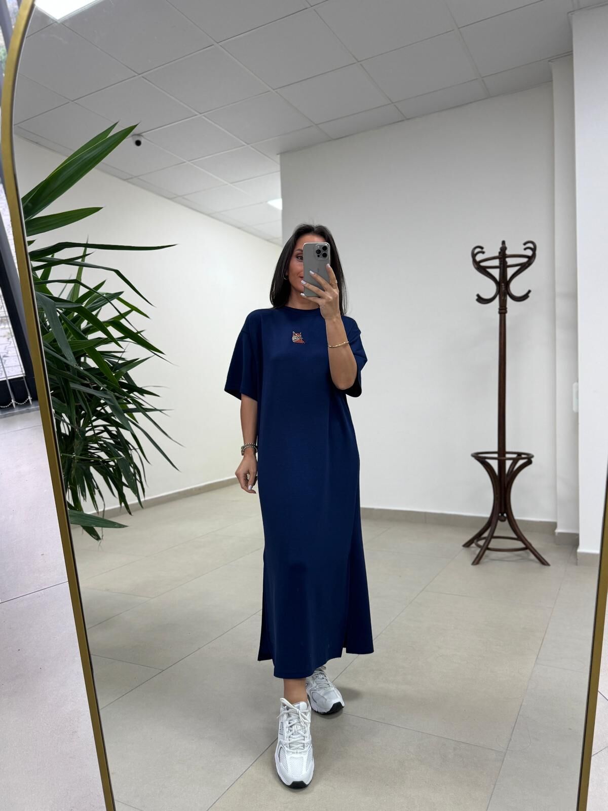 Bh 09512 Figür Detaylı Modal İndigo Midi Elbise