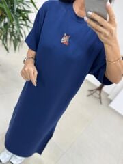 Bh 09512 Figür Detaylı Modal İndigo Midi Elbise