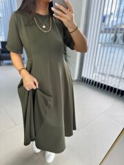 Dr 8342 Tasarım Haki Modal Çan Elbise