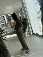 My 3714 Haki Drapeli Kalem Elbise