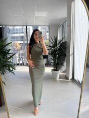 My 3714 Haki Drapeli Kalem Elbise