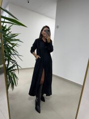 Dr 8528 Tasarım Kuşaklı Siyah Gömlek Elbise