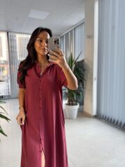 Cr 1005 Mürdüm Kısa Kol Gömlek Elbise