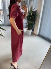 Cr 1005 Mürdüm Kısa Kol Gömlek Elbise