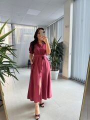 Cr 1005 Mürdüm Kısa Kol Gömlek Elbise