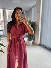 Cr 1005 Mürdüm Kısa Kol Gömlek Elbise