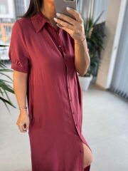 Cr 1005 Mürdüm Kısa Kol Gömlek Elbise