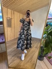 Kare yaka siyah poplin elb