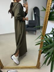 Dr 8137 Khaki Zippered Hooded Modal Dress