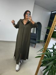 Dr 8137 Khaki Zippered Hooded Modal Dress