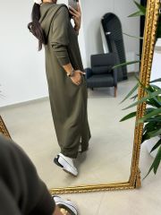 Dr 8137 Khaki Zippered Hooded Modal Dress