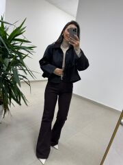 Ms 3765 Süet Yaka Siyah Mont