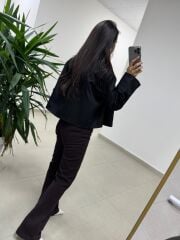 Ms 3765 Kadife Yaka Siyah Ceket