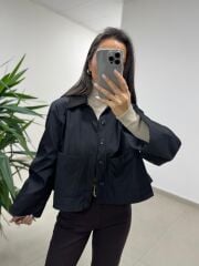 Ms 3765 Kadife Yaka Siyah Ceket