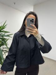 Ms 3765 Kadife Yaka Siyah Ceket