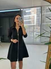 Schwarzes A-Linien-Kleid mit Reißverschluss für Damen