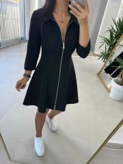 Schwarzes A-Linien-Kleid mit Reißverschluss für Damen