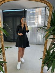 Schwarzes A-Linien-Kleid mit Reißverschluss für Damen