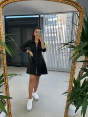 Schwarzes A-Linien-Kleid mit Reißverschluss für Damen