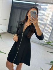 Schwarzes A-Linien-Kleid mit Reißverschluss für Damen