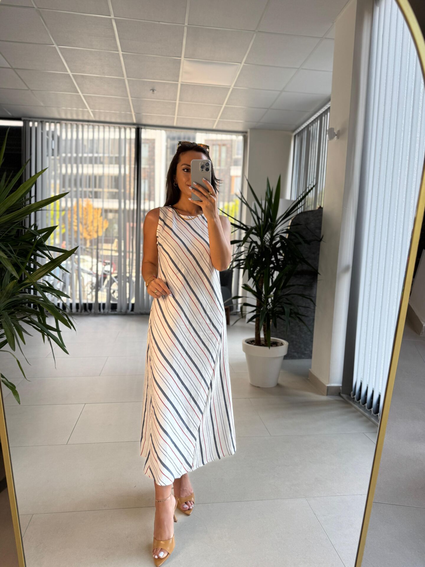 Bb 30108 Kırmızı-Laci Çizgili Keten Elbise