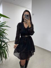 Bb 27262 Kırmızı Nakış Detaylı Şifon Elbise