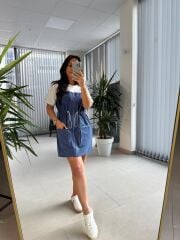 Bb 28543 Tasarım Mavi Gabardin Geçişli Elbise