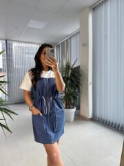 Bb 28543 Tasarım Mavi Gabardin Geçişli Elbise