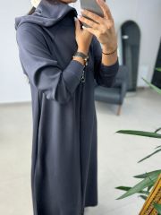 Dr 8137 Gri Fermuarlı Kapüşonlu Modal Elbise