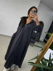 Dr 8137 Gri Fermuarlı Kapüşonlu Modal Elbise