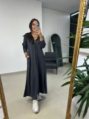 Dr 8137 Gri Fermuarlı Kapüşonlu Modal Elbise