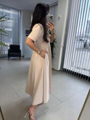 Dr 8342 Tasarım Pudra Modal Çan Elbise