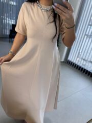 Dr 8342 Tasarım Pudra Modal Çan Elbise