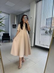 Dr 8342 Tasarım Pudra Modal Çan Elbise