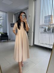 Dr 8342 Tasarım Pudra Modal Çan Elbise