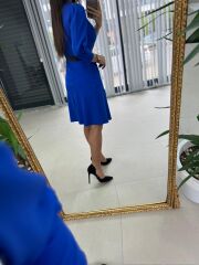 Mc Savcı Yaka Saks Kemerli Elbise