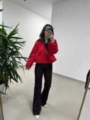 Ms 3765 Kadife Yaka Kırmızı Ceket