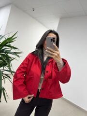 Ms 3765 Süet Yaka Kırmızı Mont