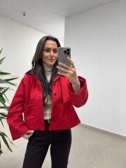 Ms 3765 Kadife Yaka Kırmızı Ceket