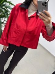 Ms 3765 Kadife Yaka Kırmızı Ceket