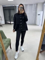 Spt 5060 Füme Şerit Püsküllü Siyah Denim Ceket