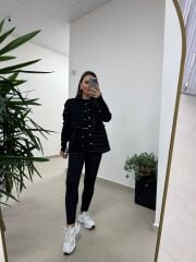 Spt 5060 Füme Şerit Püsküllü Siyah Denim Ceket