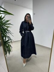Dr 8551 Bel Bağcıklı Denim Elbise