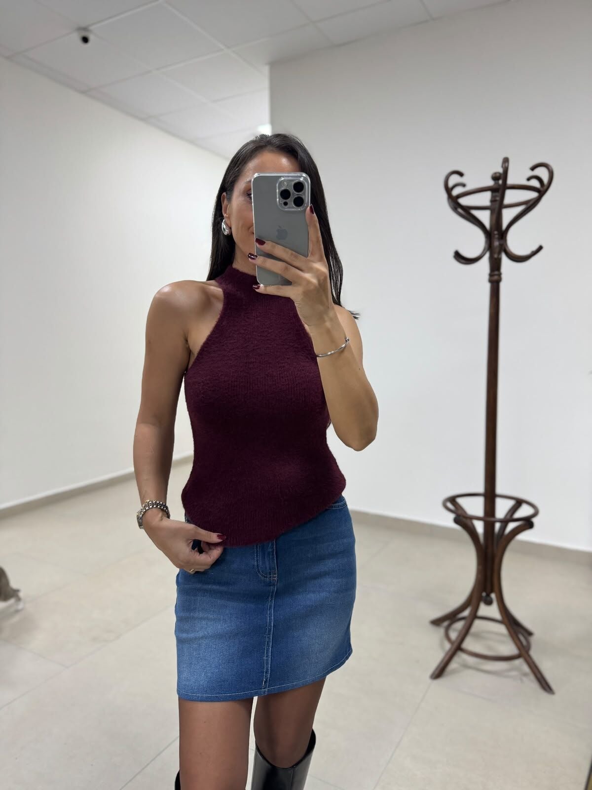 Po 2853 Halter Yaka Yumoş Bordo Bluz