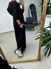 Dr 8137 Siyah Fermuarlı Kapüşonlu Modal Elbise