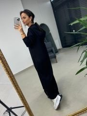 Dr 8137 Siyah Fermuarlı Kapüşonlu Modal Elbise