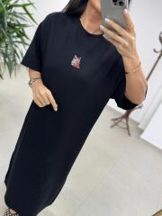 Bh 09512 Figür Detaylı Modal Siyah Midi Elbise