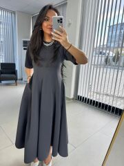 Dr 8342 Tasarım Antrasit Modal Çan Elbise